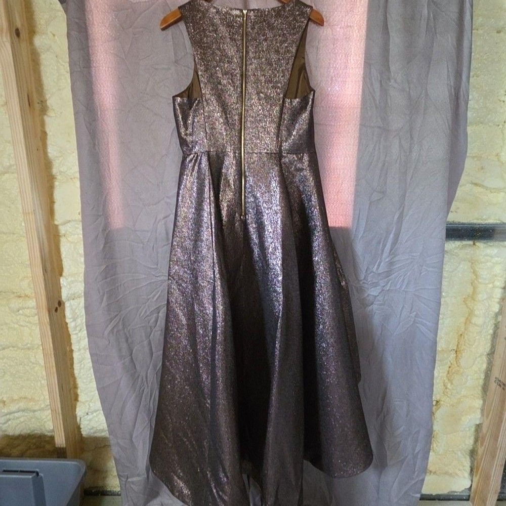 Calvin Klein High Low Dress Womens 8 Bronze Metallic V-Neck Sleeveless Gown - Picture 2 of 7